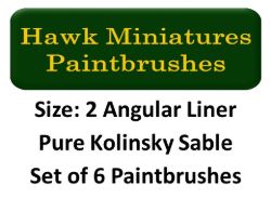Kolinsky Sable Paintbrush Set Size 2 (Set of 6 Flat Angular Liner)